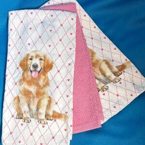 NWT & HARD TO FIND 3 PACK ADORABLE GOLDEN RETRIEVER PLUS PINK ABSORBENT TOWELS